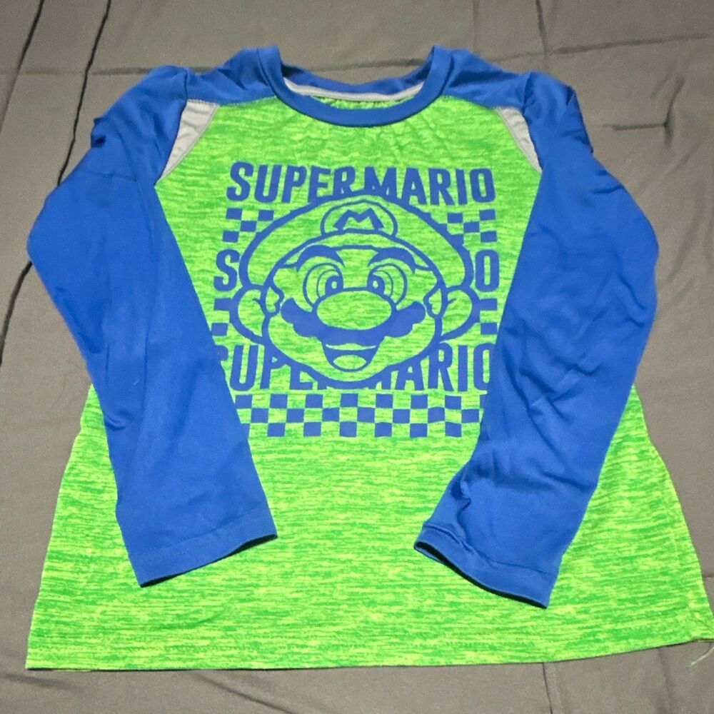 Super Mario Boys Graphic Print Long Sleeve Shirt: Size 8